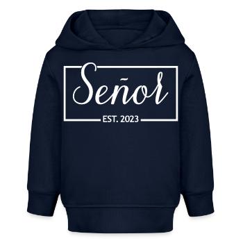 2023 Hochzeitsfeier des Verlobungsbräutigams - Baby Organic Hoodie Baby Cruiser von Stanley/Stella - Navy - Vorne