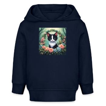 Mignon Kawaii bébé smoking chat Floral - Sweat à capuche bébé bio Stanley/Stella - bleu marine - Devant