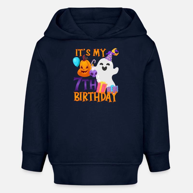 C’est mon 7ème anniversaire Spooky Ghost Halloween - Sweat à capuche bébé bio Stanley/Stella - bleu marine