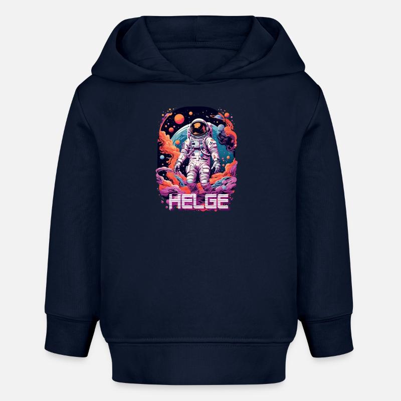 HELGE - Beau prénom de garçon avec astronaute cool - Sweat à capuche bébé bio Stanley/Stella - bleu marine