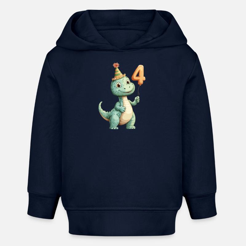 4ème anniversaire Dino - Sweat à capuche bébé bio Stanley/Stella - bleu marine