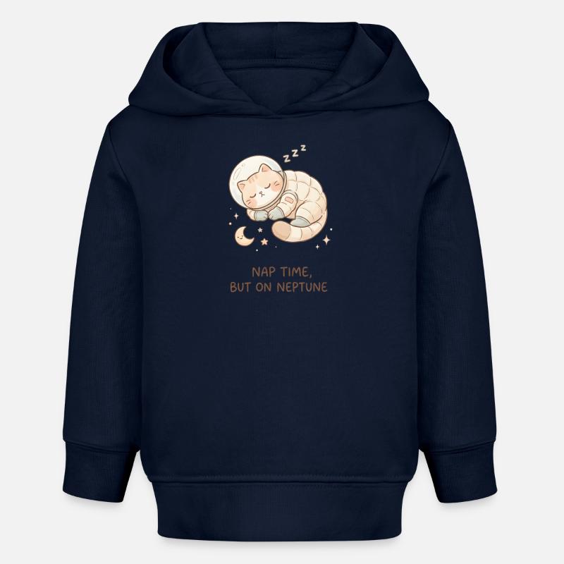 Nap Neptune | Chat de l’espace mignon - Sweat à capuche bébé bio Stanley/Stella - bleu marine