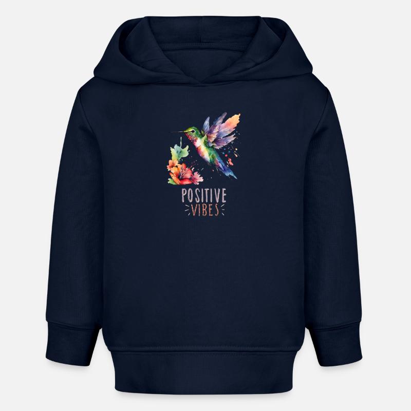 Colibri aquarelle avec Phrase d’ondes positives - Sweat à capuche bébé bio Stanley/Stella - bleu marine