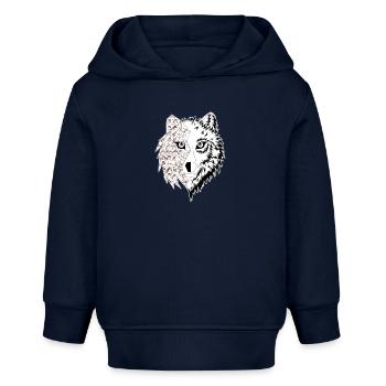 loup origami marron - Sweat à capuche bébé bio Stanley/Stella - bleu marine - Devant