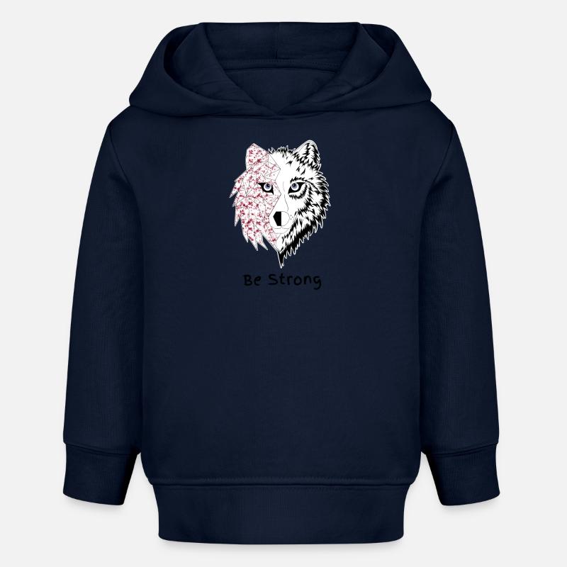 Loup origami be strong rouge - Sweat à capuche bébé bio Stanley/Stella - bleu marine