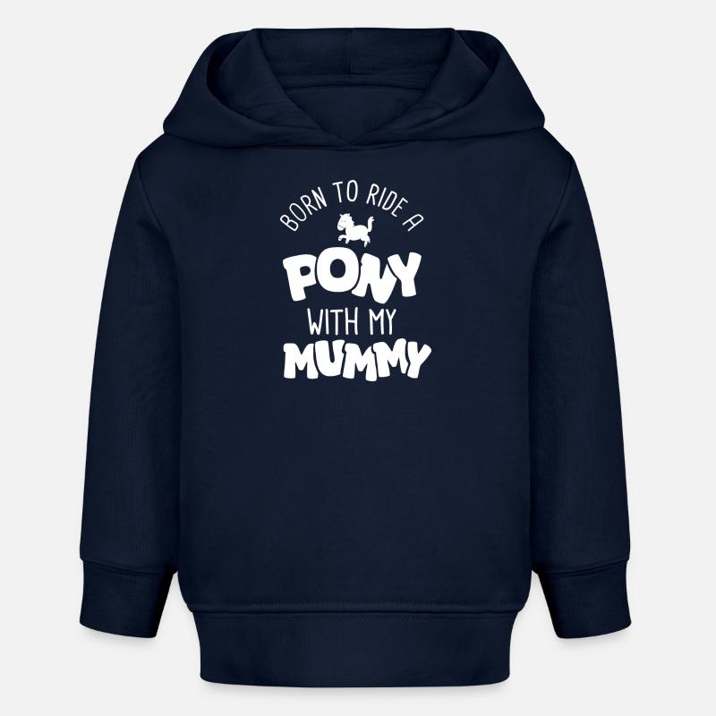 Né pour monter un poney avec maman naissance bébé - Sweat à capuche bébé bio Stanley/Stella - bleu marine