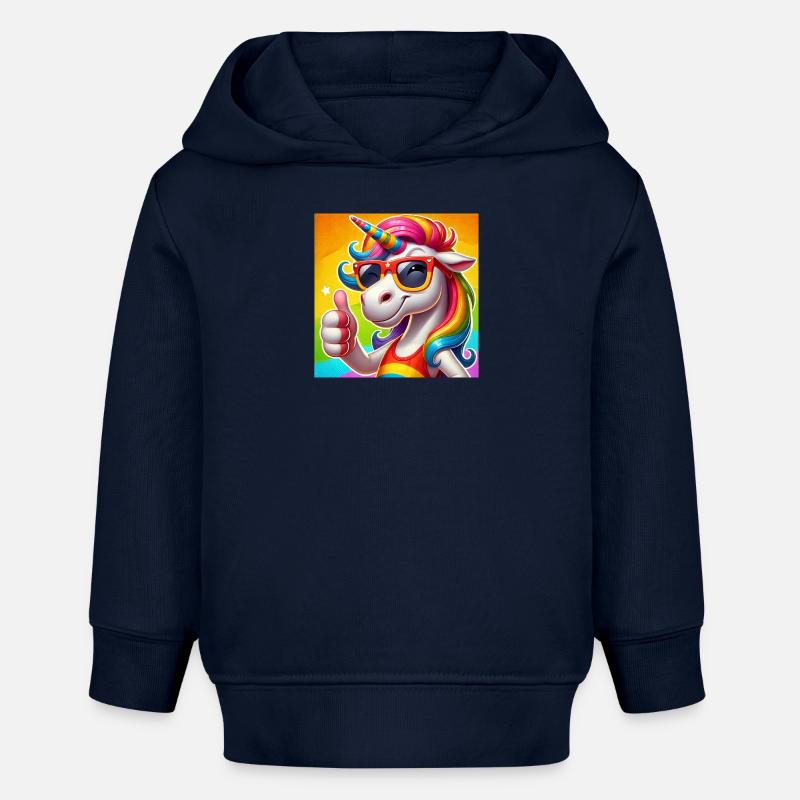 Licorne drôle avec des lunettes de soleil - glitter fun - Sweat à capuche bébé bio Stanley/Stella - bleu marine