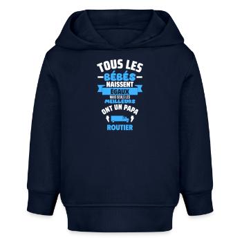 Bébé de Papa routier,chauffeur,cadeau de naissance - Sweat à capuche bébé bio Stanley/Stella - bleu marine - Devant