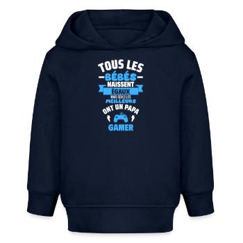 Bébé,Papa gamer,Geek,Gamer,Gaming,cadeau naissance - Sweat à capuche bébé bio Stanley/Stella - bleu marine - Devant