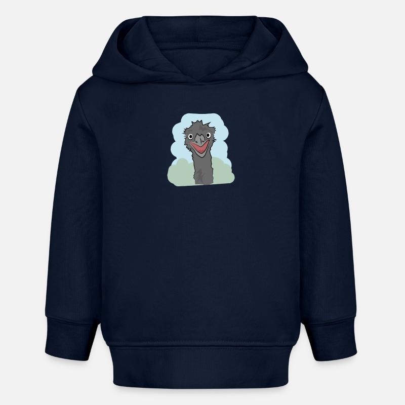 Conception d’illustration « Emu Kisses » - Sweat à capuche bébé bio Stanley/Stella - bleu marine