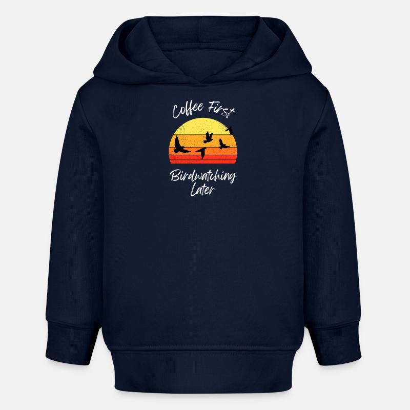 Scène d’observation des oiseaux au coucher du soleil - Sweat à capuche bébé bio Stanley/Stella - bleu marine