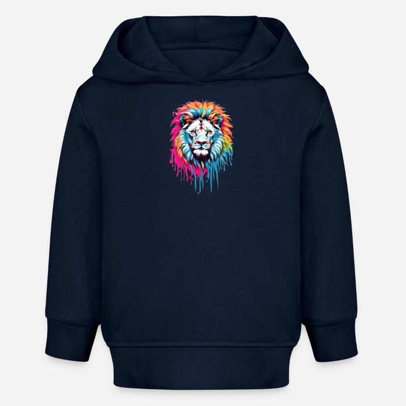 Tête de lion colorée - Sweat à capuche bébé bio Stanley/Stella - bleu marine