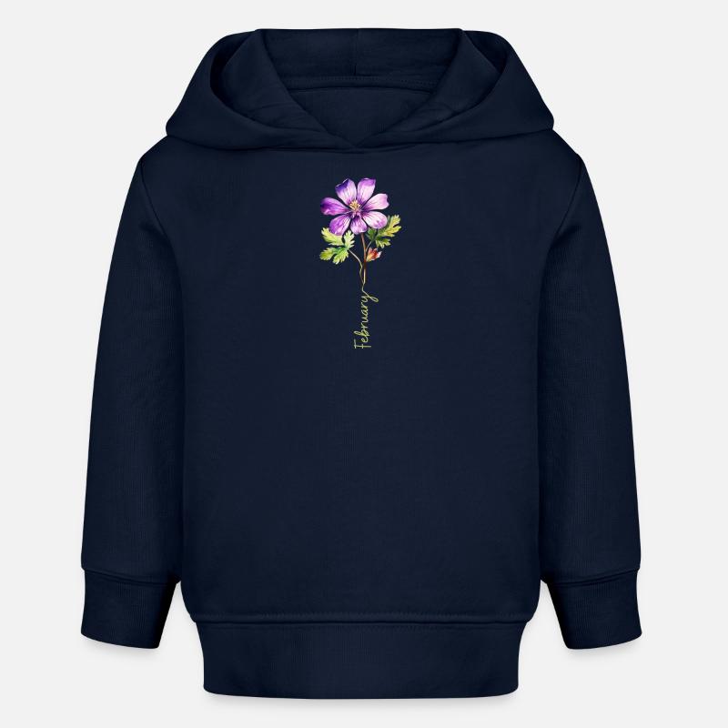 Illustration détaillée de la fleur de février - Sweat à capuche bébé bio Stanley/Stella - bleu marine