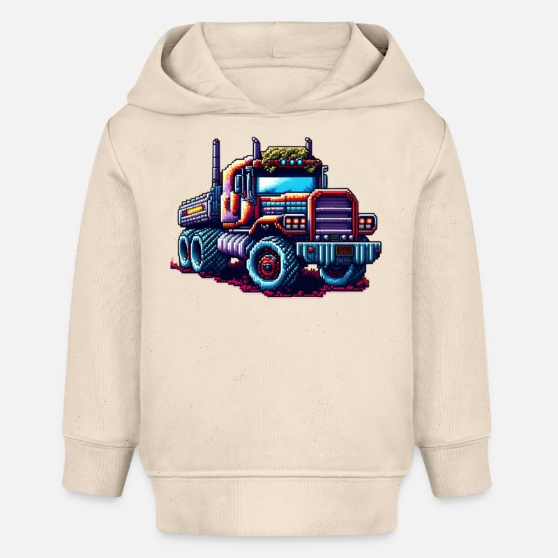 Pixel Camion n° 3 - Sweat à capuche bébé bio Stanley/Stella - écru doux