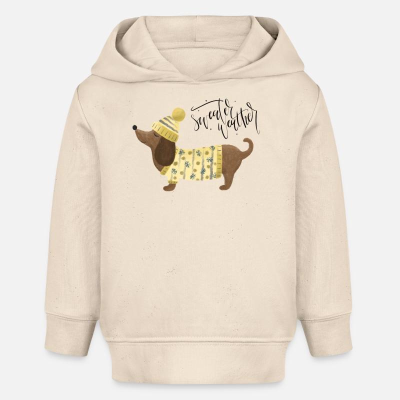 Teckel avec pull et chapeauSweater Météo jaune - Sweat à capuche bébé bio Stanley/Stella - écru doux