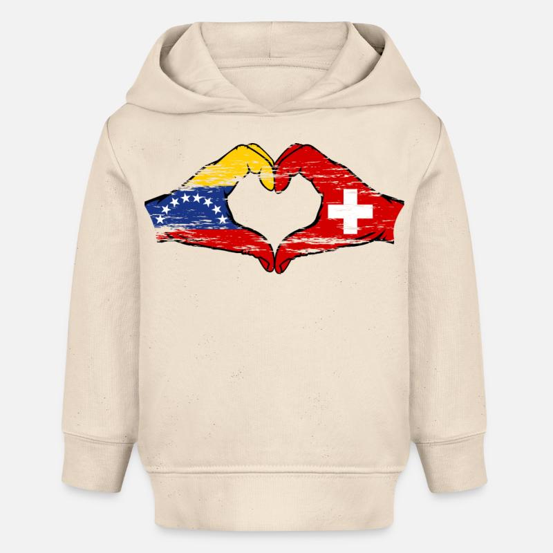 Venezuela Suisse Drapeau Mains Coeur Forme Utilisé - Sweat à capuche bébé bio Stanley/Stella - écru doux
