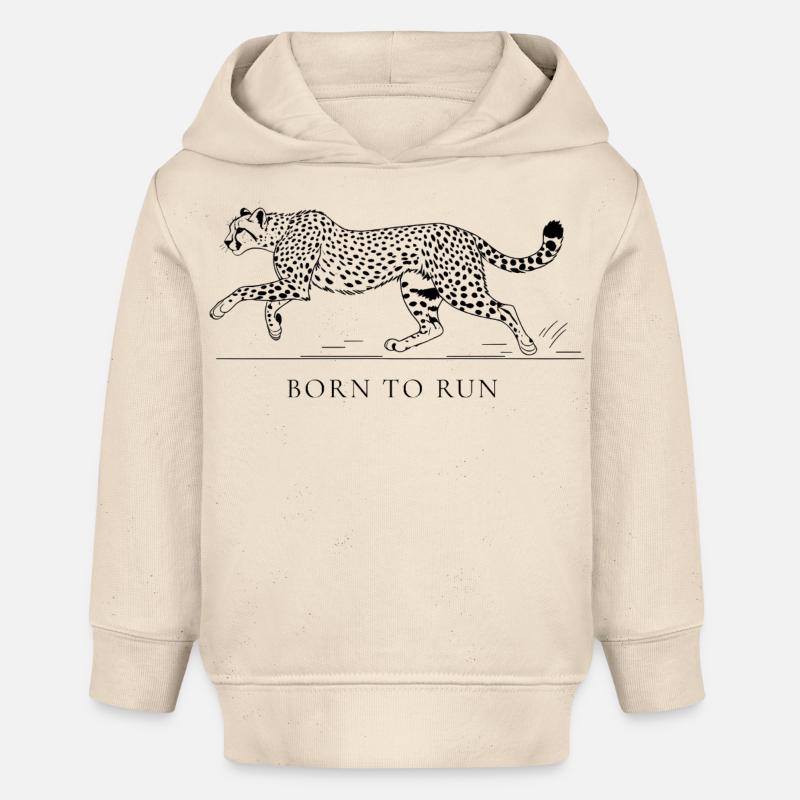 Né pour courir – Léopard dans la course - Sweat à capuche bébé bio Stanley/Stella - écru doux