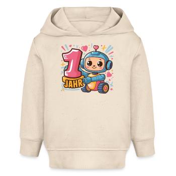 1 Jahr Kleiner Roboter Astronaut mit Zahl 1 - Baby Organic Hoodie Baby Cruiser von Stanley/Stella - Natur - Vorne