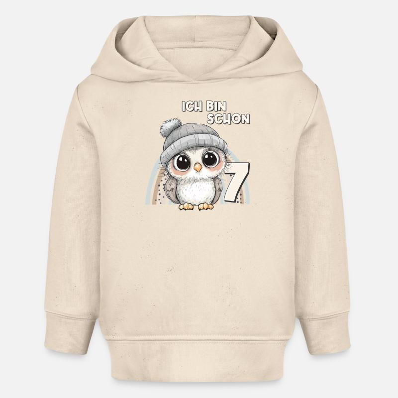 7ème anniversaire hibou arc-en-ciel mignon mignon - Sweat à capuche bébé bio Stanley/Stella - écru doux