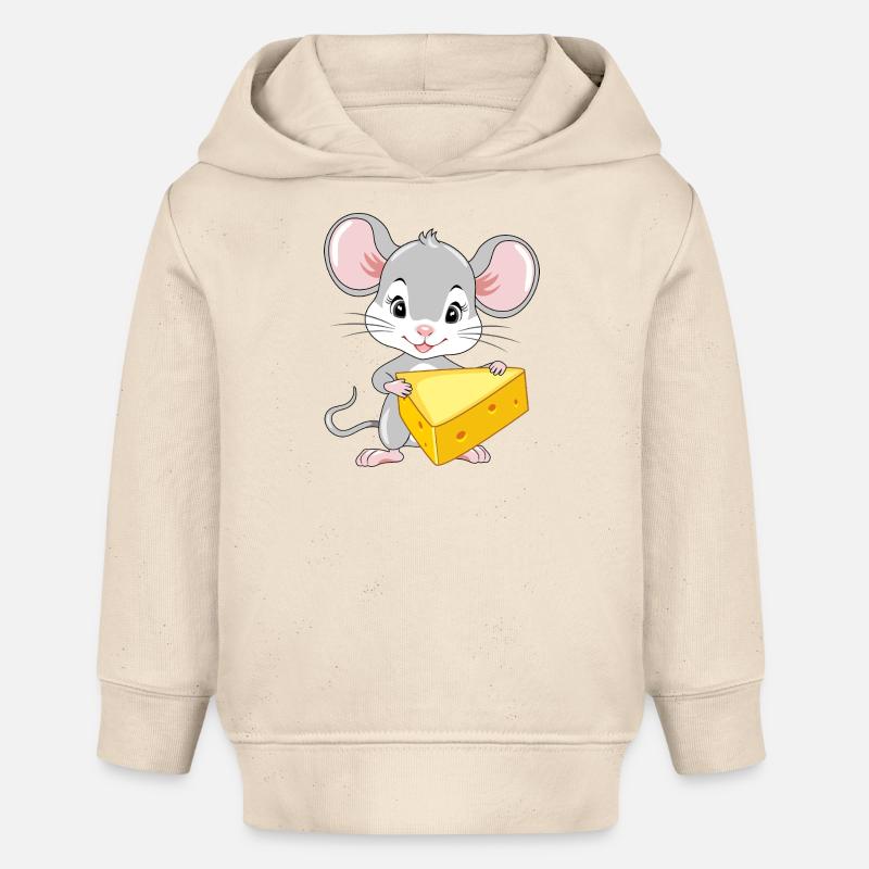 Mignon bébé souris avec un morceau de fromage - Sweat à capuche bébé bio Stanley/Stella - écru doux