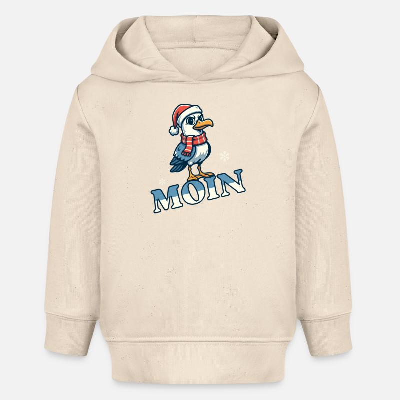 Mouette Moin avec chapeau et écharpe du Père Noël - Sweat à capuche bébé bio Stanley/Stella - écru doux