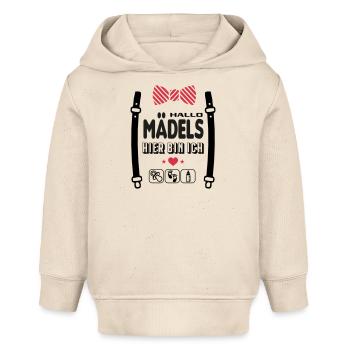 Hallo Mädels Hier bin ich Babysprüche Lustig - Baby Organic Hoodie Baby Cruiser von Stanley/Stella - Natur - Vorne