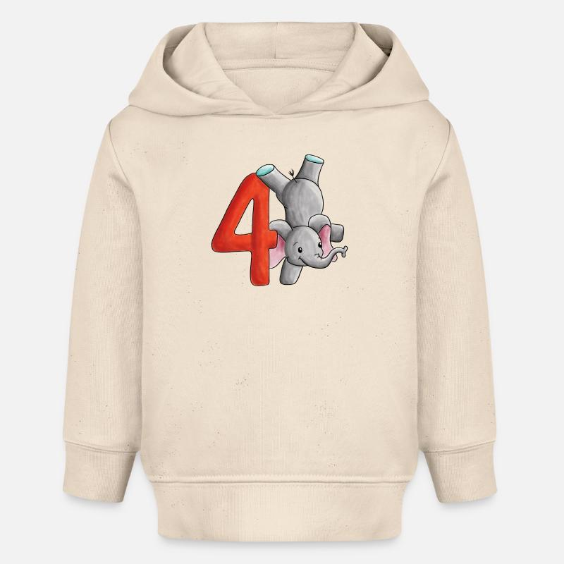 4e anniversaire éléphant - Sweat à capuche bébé bio Stanley/Stella - écru doux