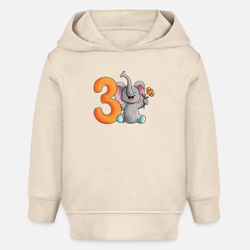 3e anniversaire éléphant - Sweat à capuche bébé bio Stanley/Stella - écru doux