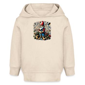 Nain de jardin coloré et vivant entouré d’outils - Sweat à capuche bébé bio Stanley/Stella - écru doux - Devant