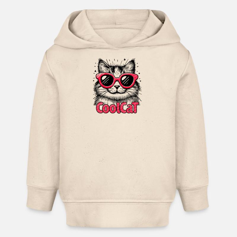 Chat cool 1 - Sweat à capuche bébé bio Stanley/Stella - écru doux