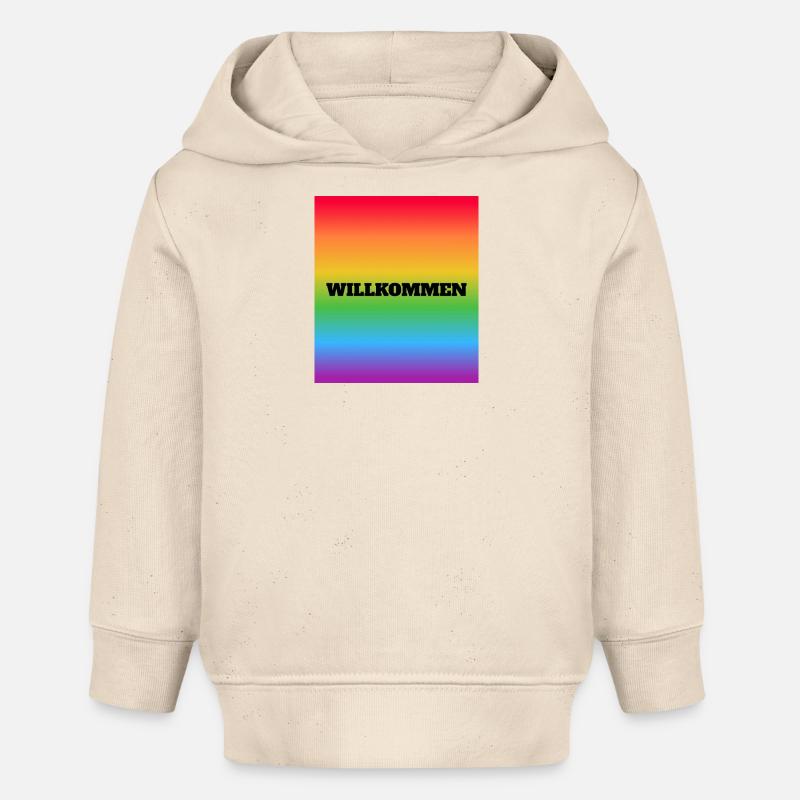 Willkommen Rainbow Bienvenue - Sweat à capuche bébé bio Stanley/Stella - écru doux