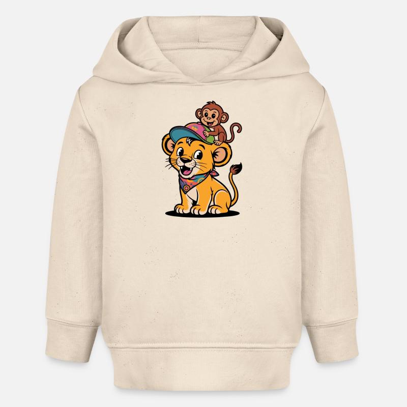Lion et Singe mignons – Meilleurs amis - Sweat à capuche bébé bio Stanley/Stella - écru doux