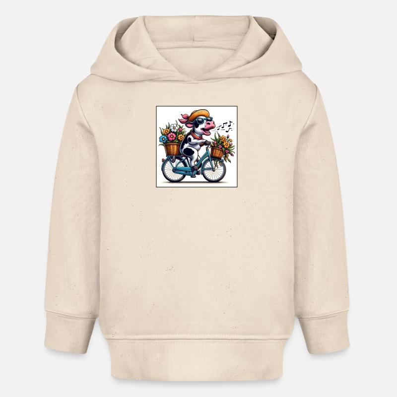 Vache chantante sur le vélo - Sweat à capuche bébé bio Stanley/Stella - écru doux