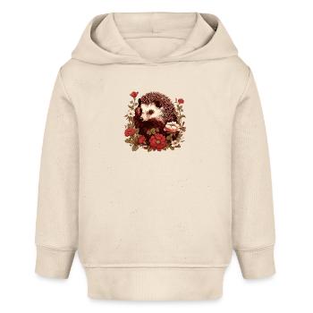 Hérisson dans la mer de fleurs - Sweat à capuche bébé bio Stanley/Stella - écru doux - Devant
