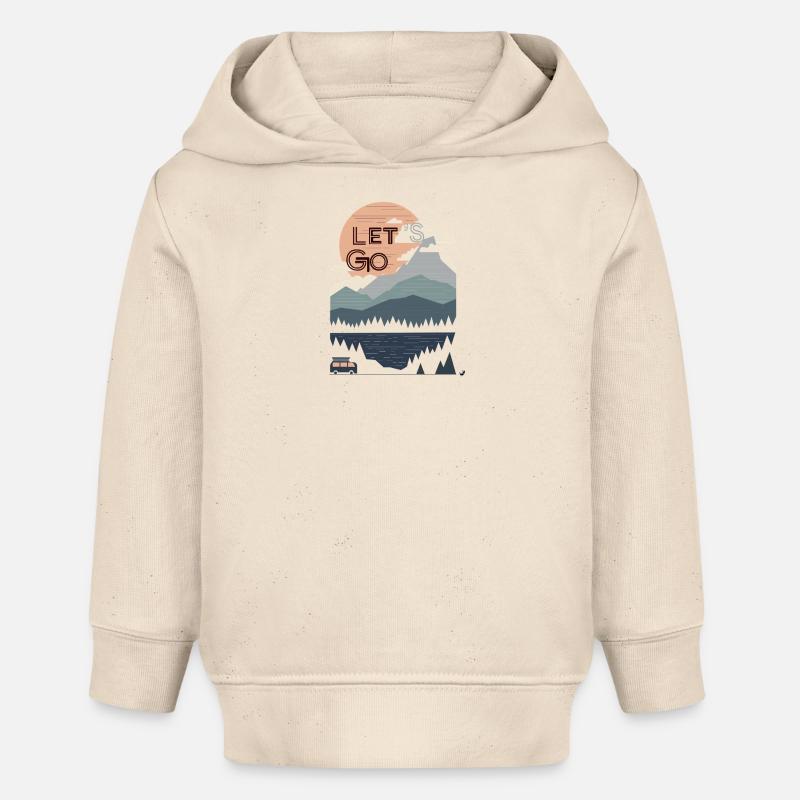 Soleil, montagnes, forêt, lac et bus Allons-y - Sweat à capuche bébé bio Stanley/Stella - écru doux