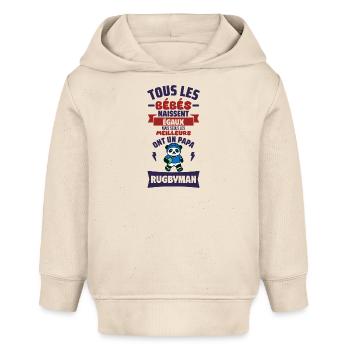 Bébé Papa rugbyman cadeau de naissance - Sweat à capuche bébé bio Stanley/Stella - écru doux - Devant
