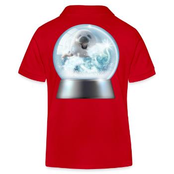Snow Globe Puppy in Winter Glint - Kids Organic Polo Shirt by Stanley/Stella - red - Back