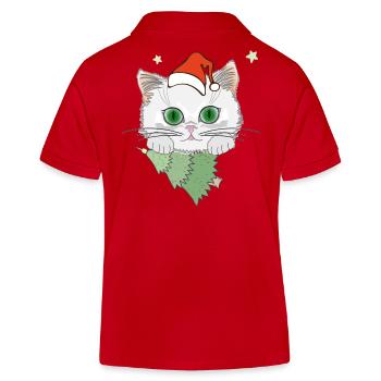 Katze mit Weihnachtsbaum - Kinder Organic Poloshirt Mini Sprinter von Stanley/Stella - Rot - Hinten