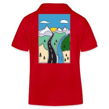 Mountain River Landscape - Kids Organic Polo Shirt by Stanley/Stella - red - Back