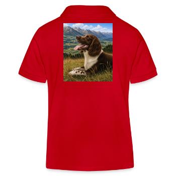 Mountain Landscape Dog Portrait - Kids Organic Polo Shirt by Stanley/Stella - red - Back