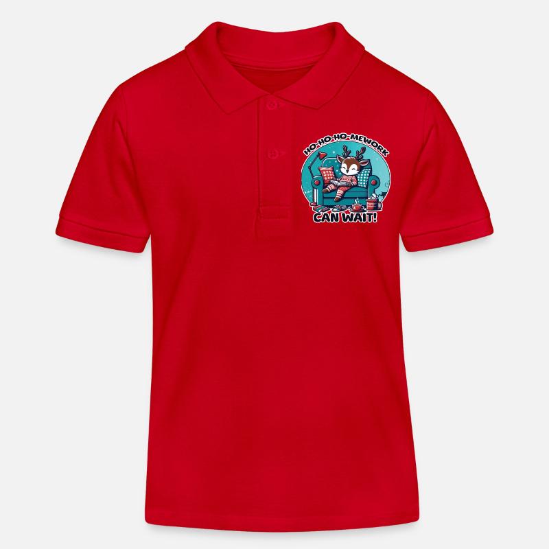 Renne en pyjama – HoHoHoMework Noël - Polo enfant bio Stanley/Stella - rouge