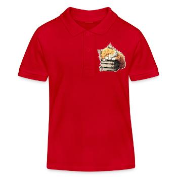 Cute Cat Sleeping on Book Pile - Kids Organic Polo Shirt by Stanley/Stella - red - Front