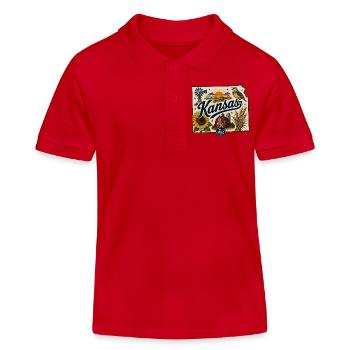 Kansas Sunflower State Vintage Travel Sticker - Kids Organic Polo Shirt by Stanley/Stella - red - Front