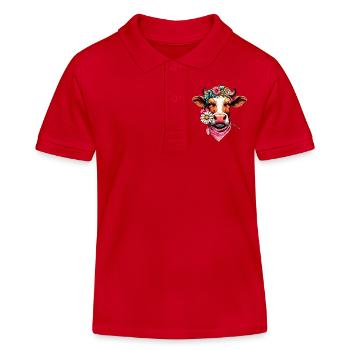 Vache avec des fleurs - Polo enfant bio Stanley/Stella - rouge - Devant