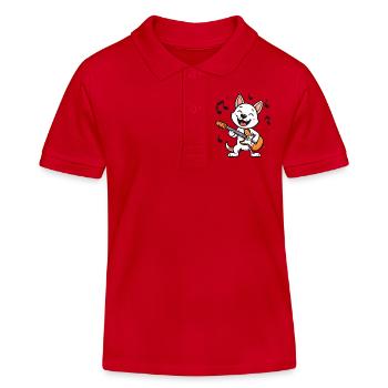 Chat comique drôle jouant de la guitare – Musique rocker - Polo enfant bio Stanley/Stella - rouge - Devant