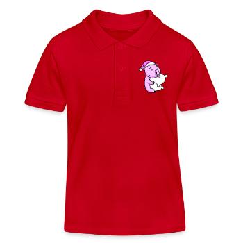 Cochon avec oreiller et bonnet de couchage - Polo enfant bio Stanley/Stella - rouge - Devant