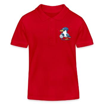 Coole Möwe mit Sonnenbrille und Fisch - Kinder Organic Poloshirt Mini Sprinter von Stanley/Stella - Rot - Vorne