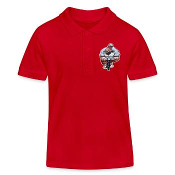 Biker Bear Cartoon on BMX Bike - Kids Organic Polo Shirt by Stanley/Stella - red - Front