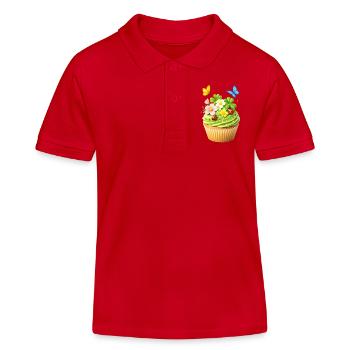 Frühlings Cupcake mit Blumen  - Kinder Organic Poloshirt Mini Sprinter von Stanley/Stella - Rot - Vorne
