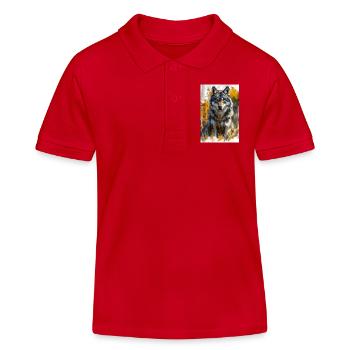 Illustration eines Wolfes - Kinder Organic Poloshirt Mini Sprinter von Stanley/Stella - Rot - Vorne
